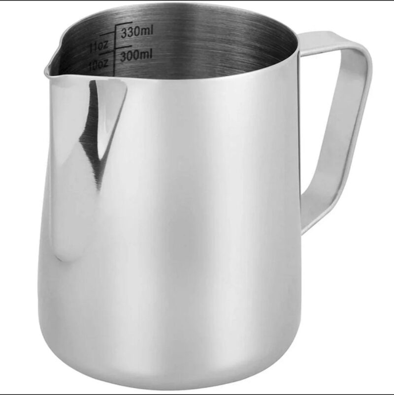 Milk Frothing Jug with Etched Volume Measures – Stainless Steel Barista Pitcher Milk Frothing Jug with Etched Volume Measures – Stainless Steel Barista Pitcher